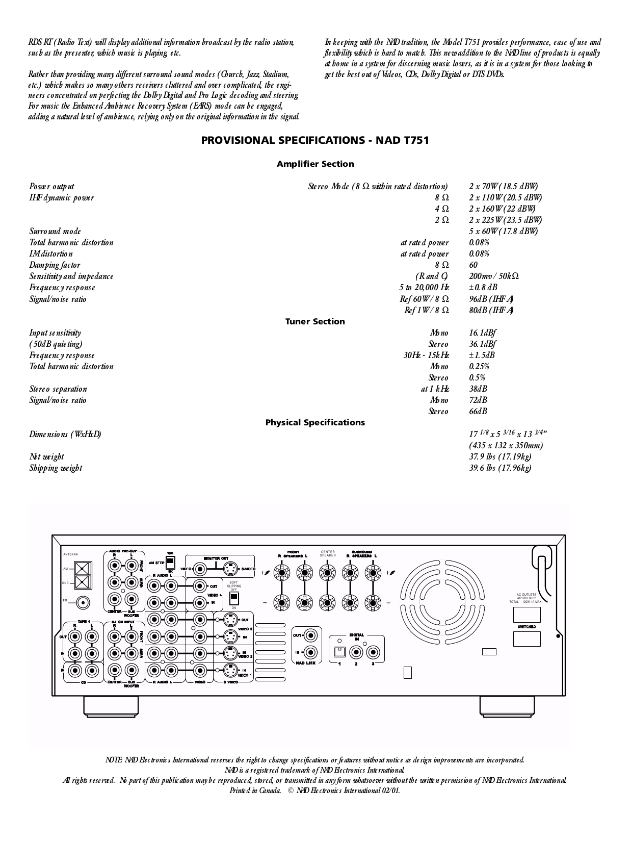 PDF manual for NAD Receiver T751